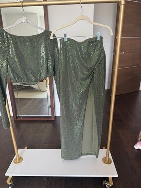 Camila Coelho Olive Green Sequin Dress Set